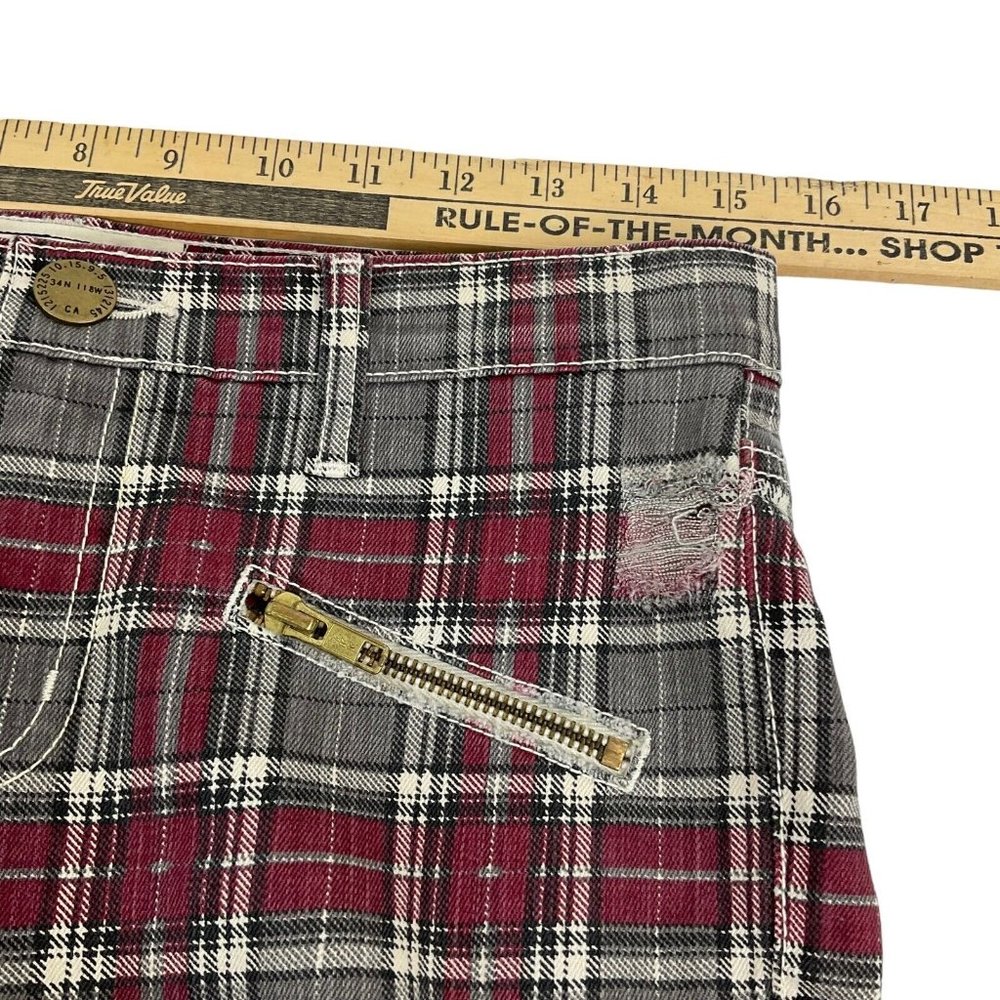 Current/Elliott Jeans Women's Sz 27 Red Plaid The Soho Zip Stiletto Skinny Nwot - Picture 10 of 14